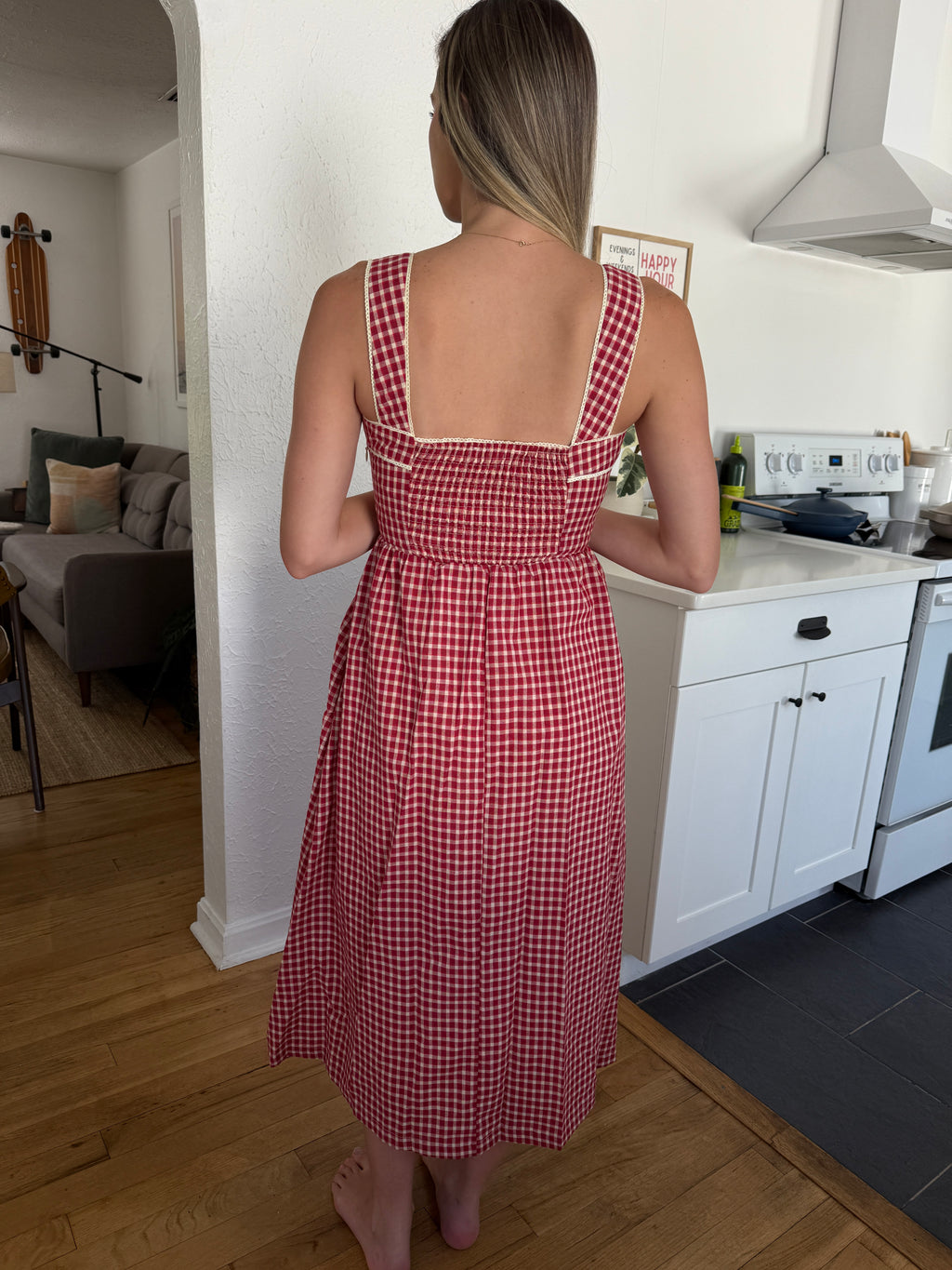 Bailey Rose Logan Red Gingham Lace Sleeveless Midi Dress