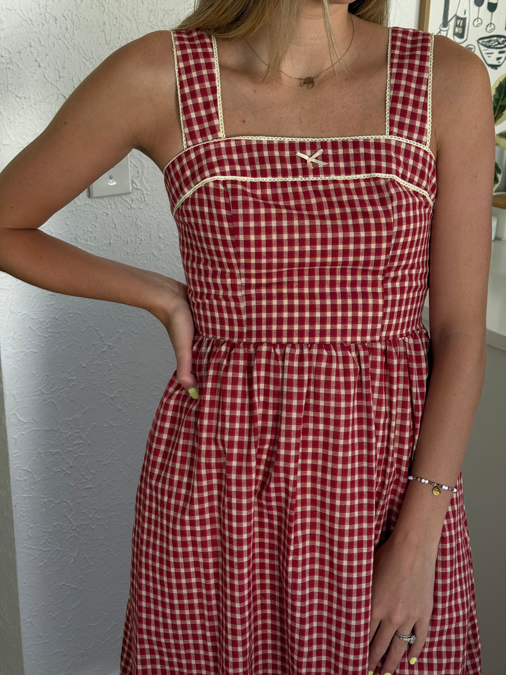 Bailey Rose Logan Red Gingham Lace Sleeveless Midi Dress
