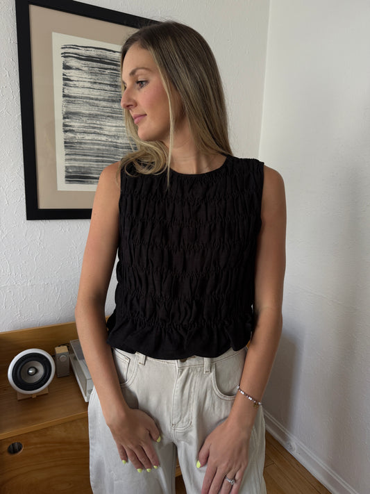 London Black Ruched Sleeveless Top