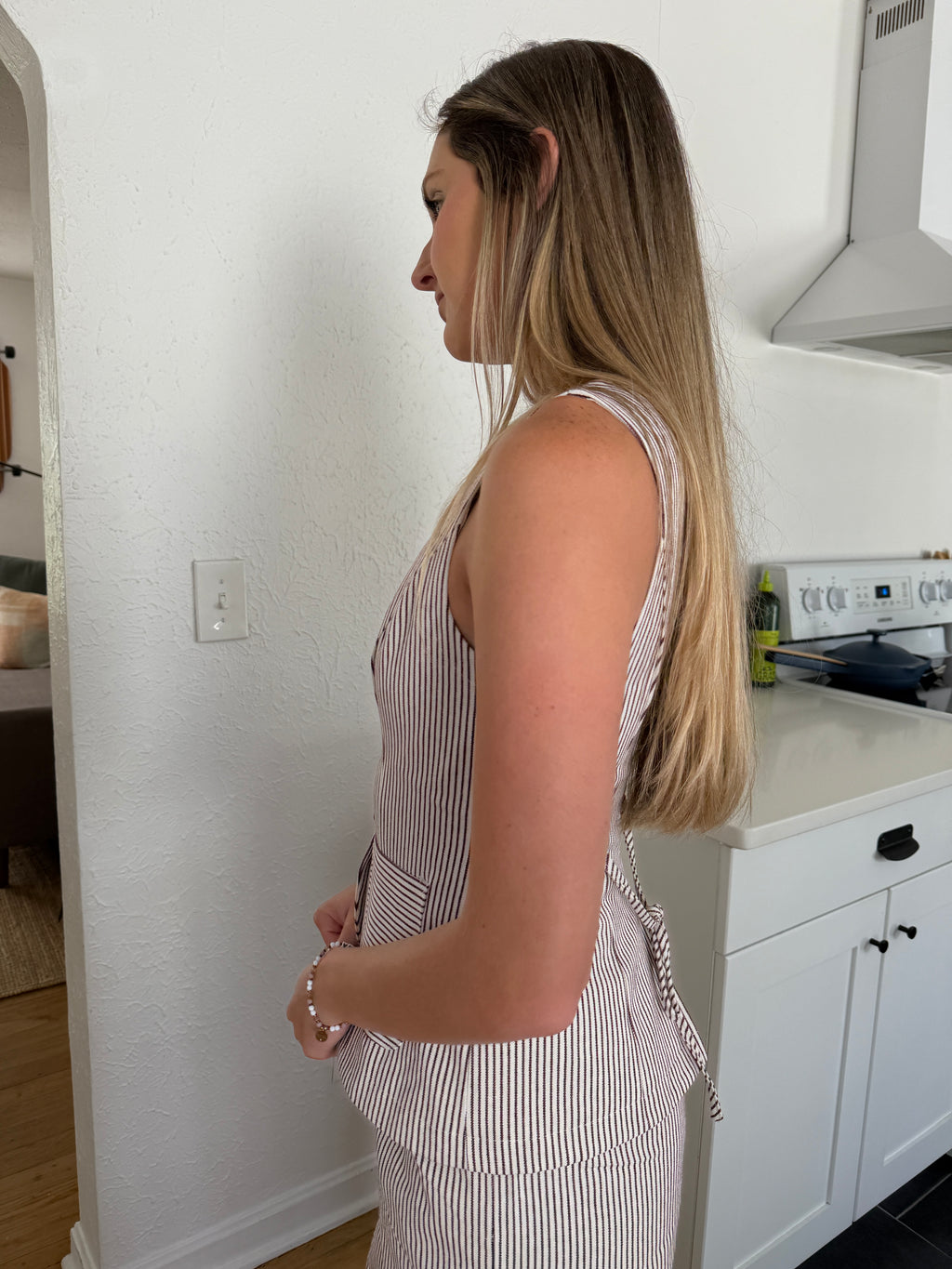 Jesse Burgundy Striped Canvas Buttoned Vest Top