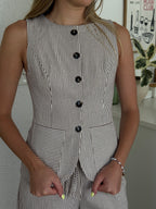 Jesse Burgundy Striped Canvas Buttoned Vest Top