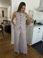 Jesse Burgundy Striped Canvas Drawstring Wide Leg Pants