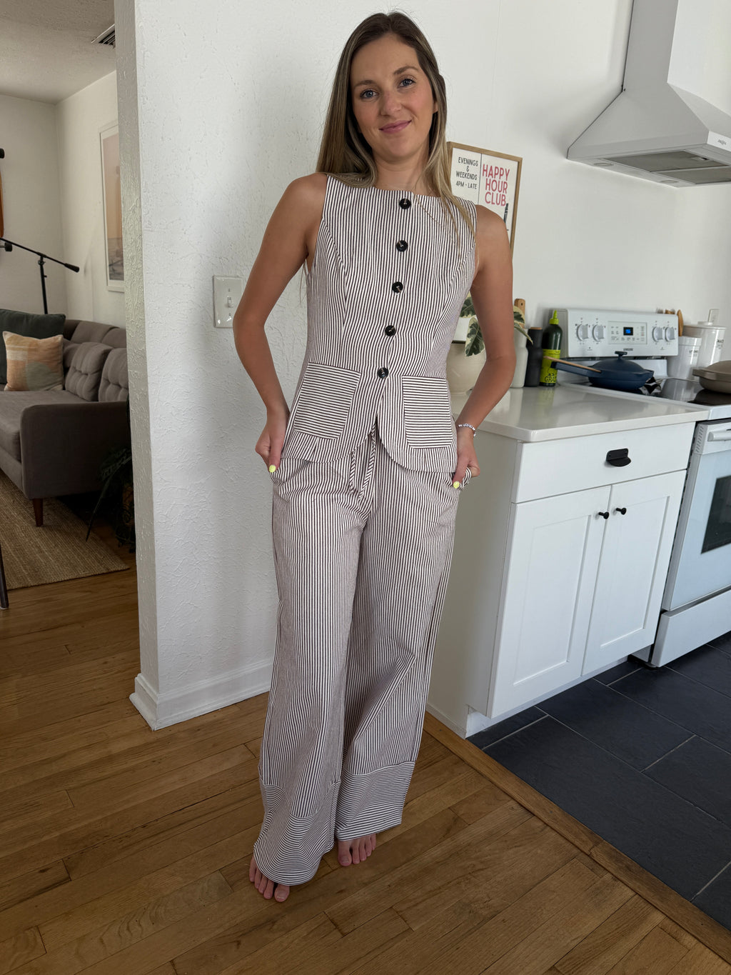 Jesse Burgundy Striped Canvas Drawstring Wide Leg Pants