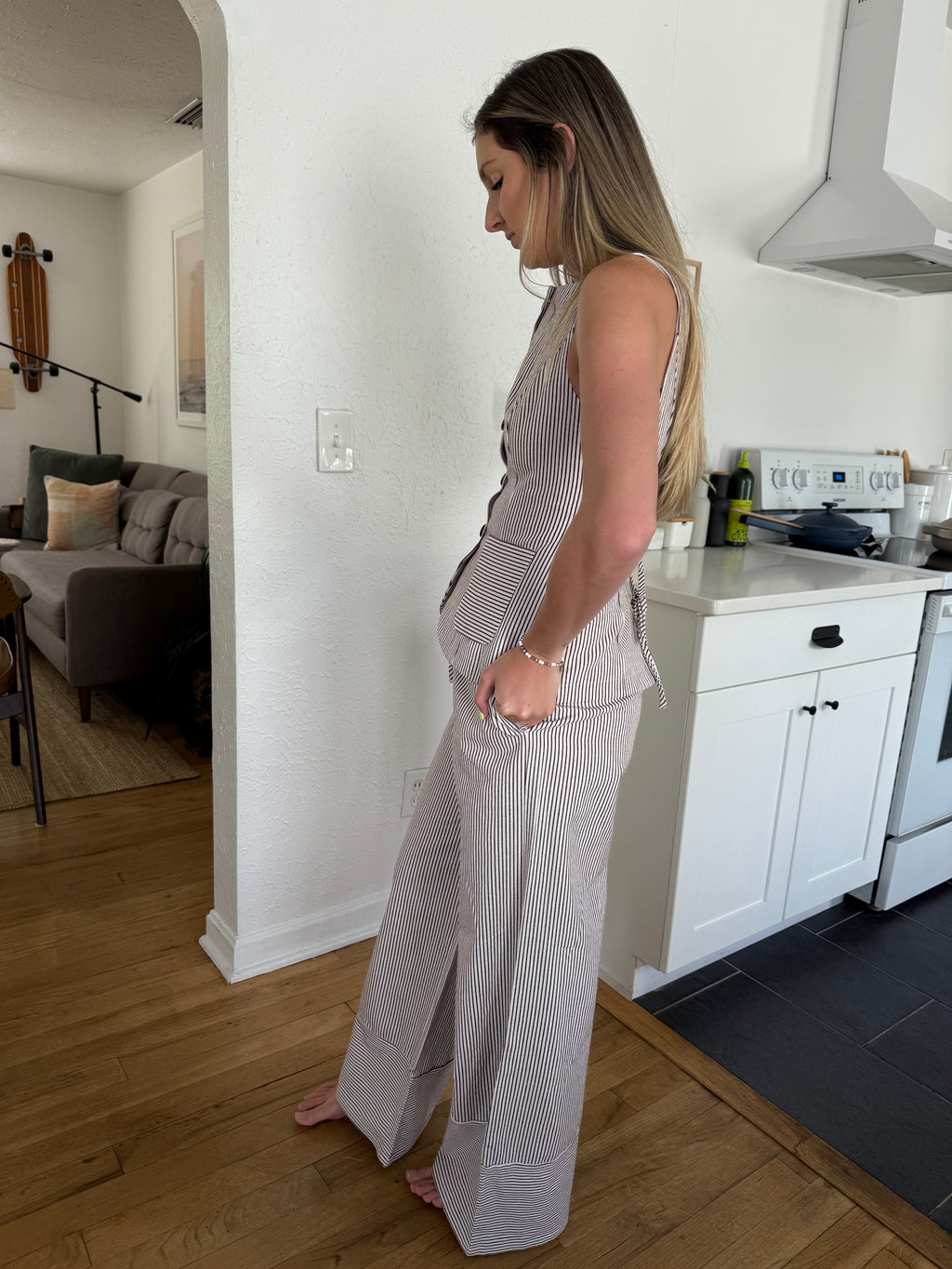 Jesse Burgundy Striped Canvas Drawstring Wide Leg Pants