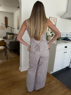 Jesse Burgundy Striped Canvas Drawstring Wide Leg Pants
