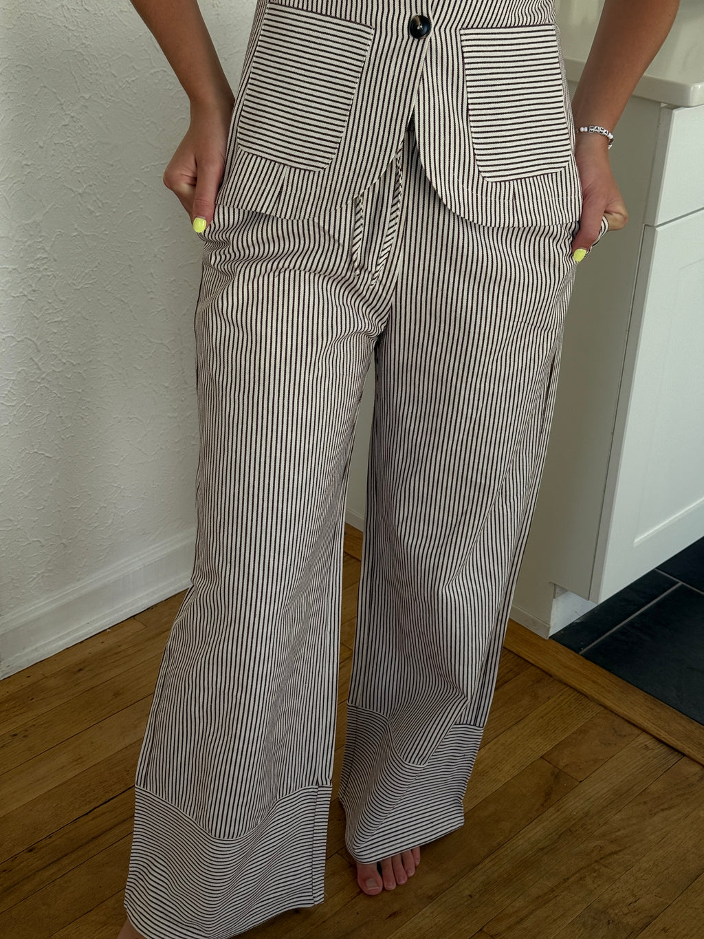 Jesse Burgundy Striped Canvas Drawstring Wide Leg Pants