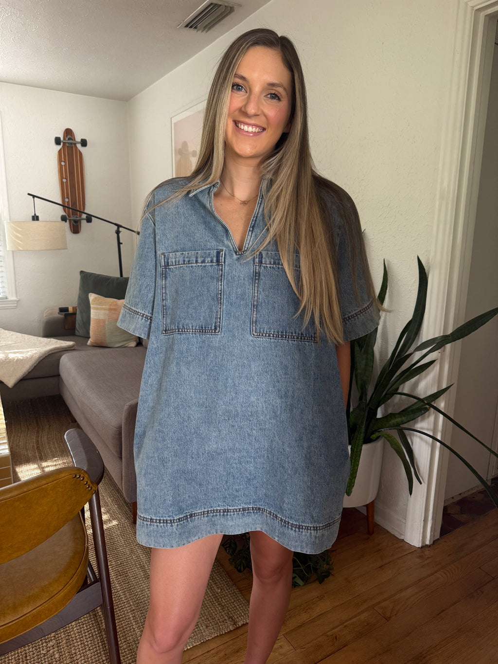 Miou Muse Macey Denim Collared Shirt Mini Dress
