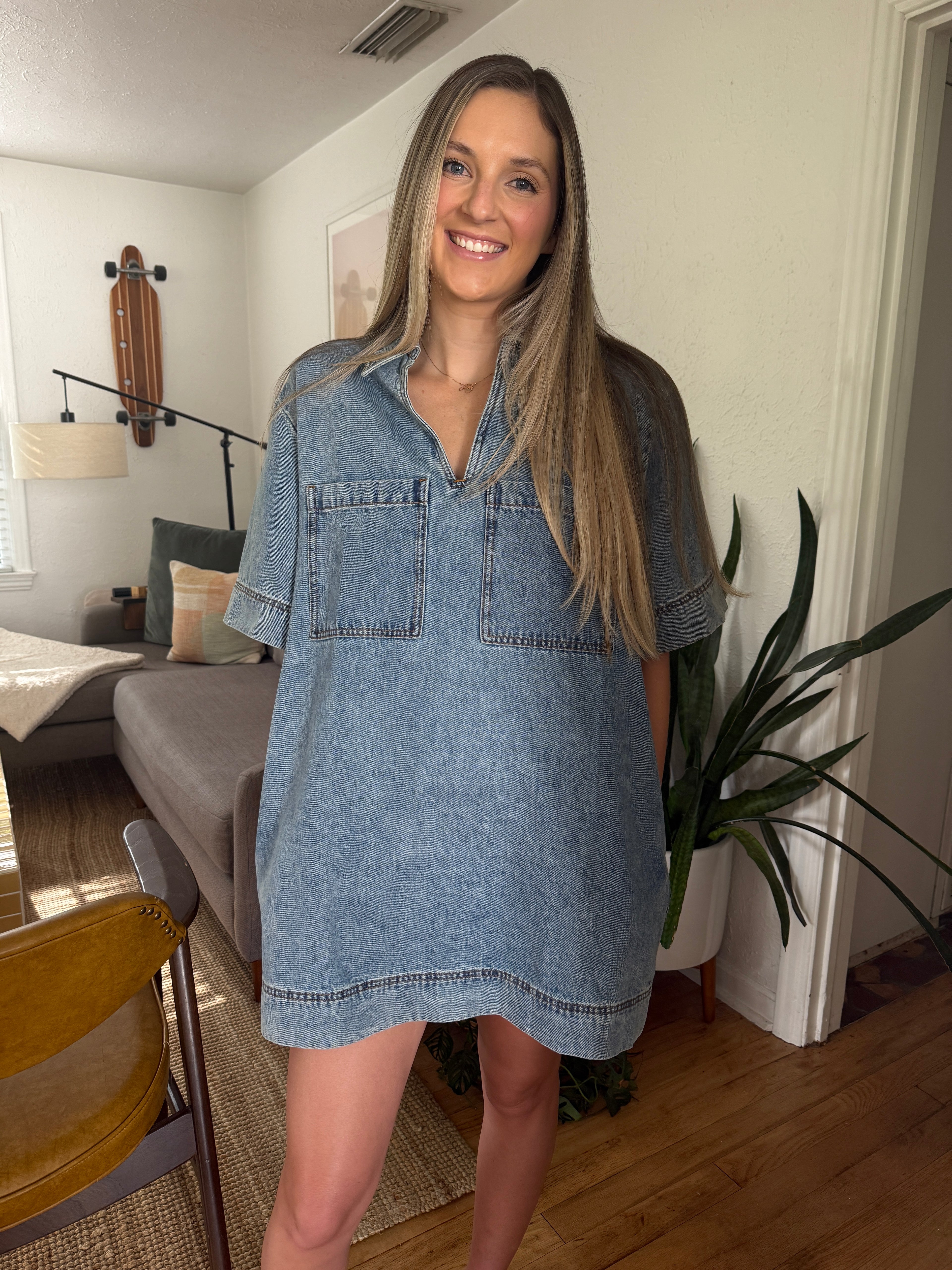 Miou Muse Macey Denim Collared Shirt Mini Dress
