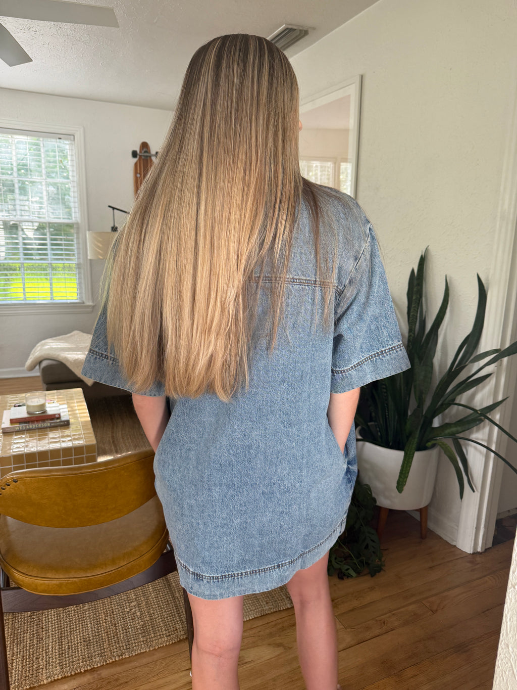 Miou Muse Macey Denim Collared Shirt Mini Dress