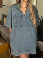 Miou Muse Macey Denim Collared Shirt Mini Dress
