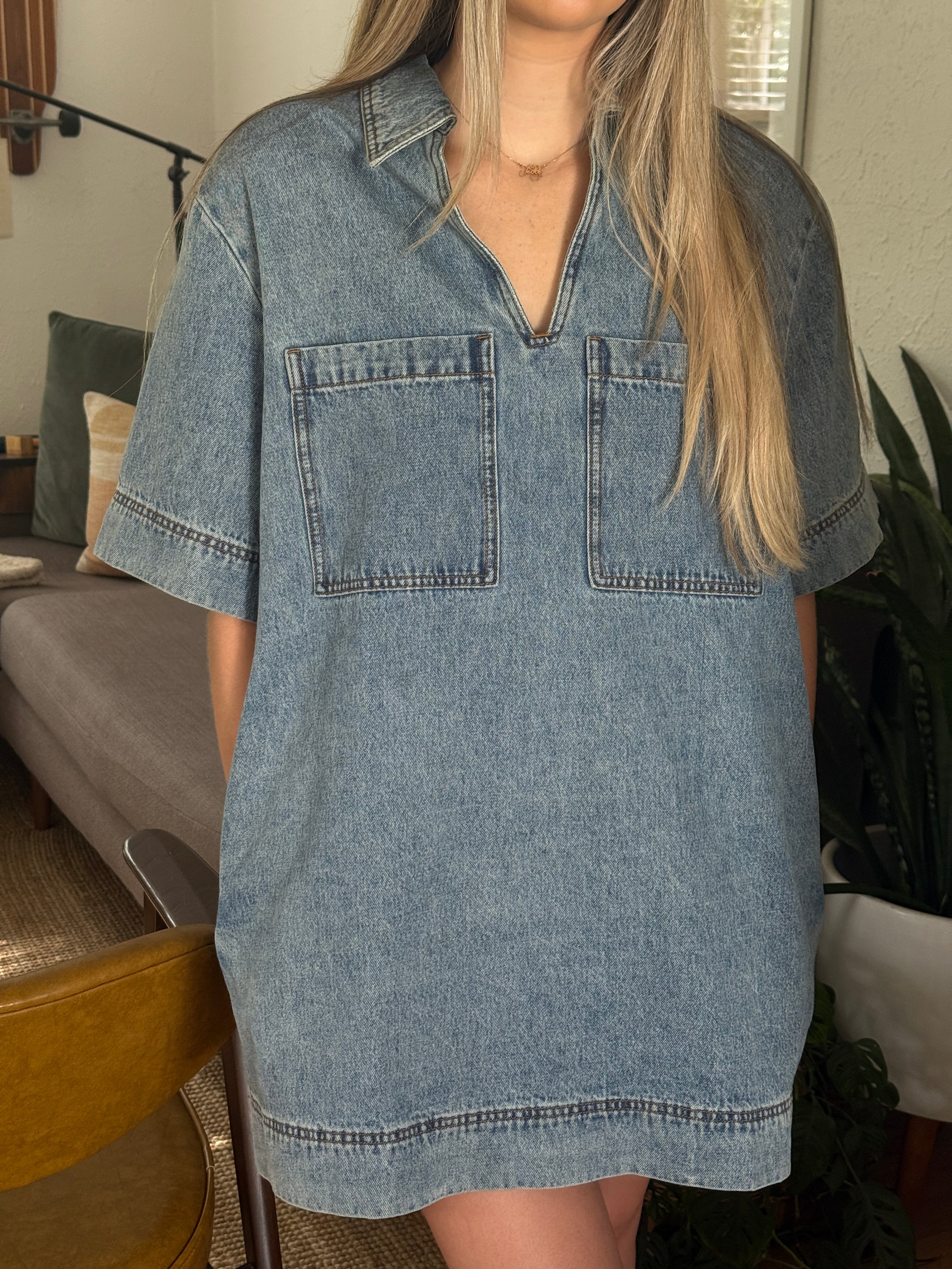Miou Muse Macey Denim Collared Shirt Mini Dress