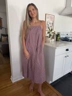 Things Between Missy Gingham Sleeveless Midi Dress (Wine)