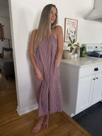 Things Between Missy Gingham Sleeveless Midi Dress (Wine)