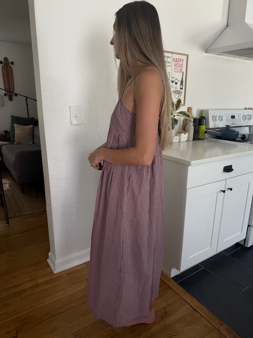 Things Between Missy Gingham Sleeveless Midi Dress (Wine)