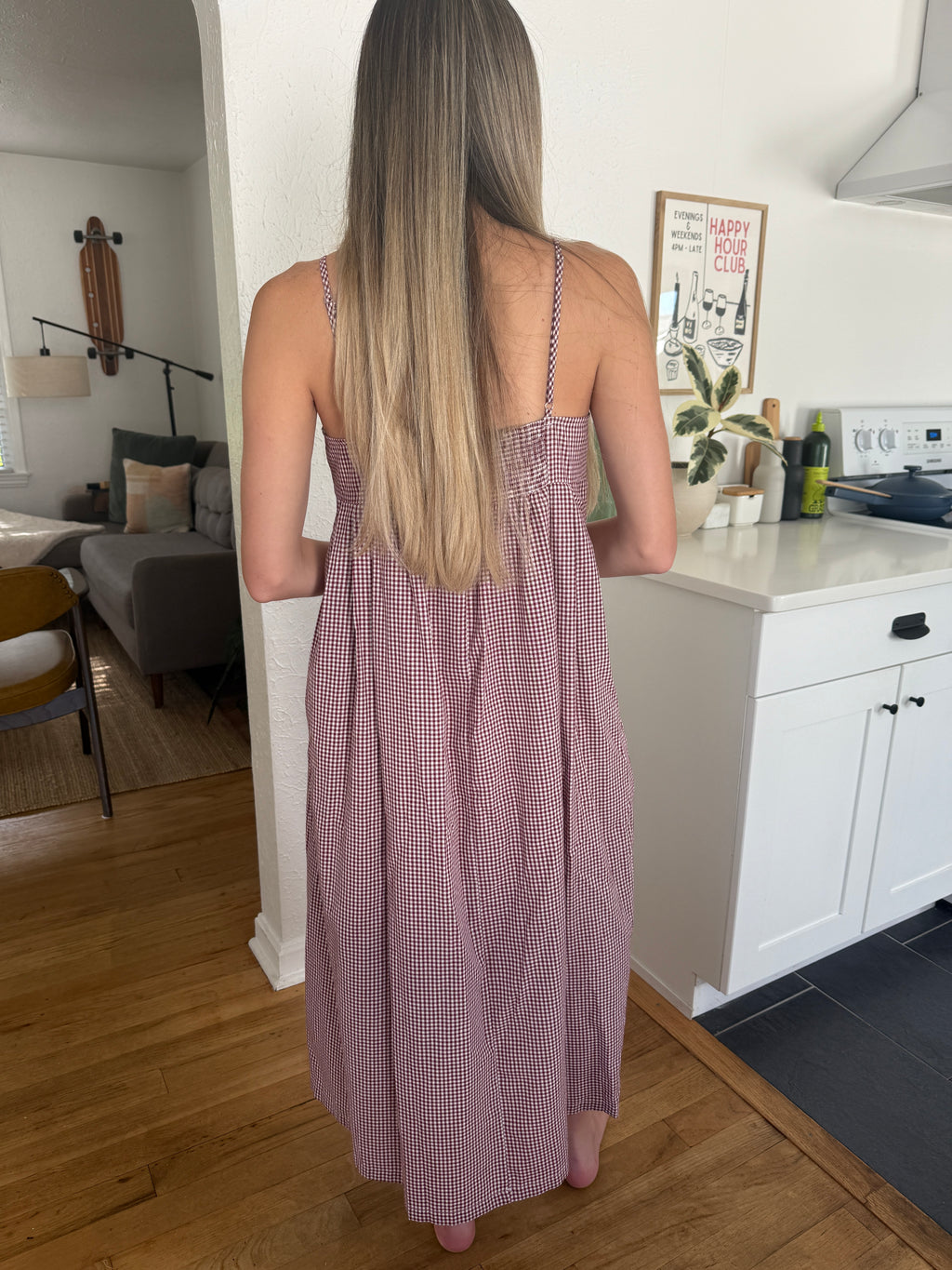 Things Between Missy Gingham Sleeveless Midi Dress (Wine)