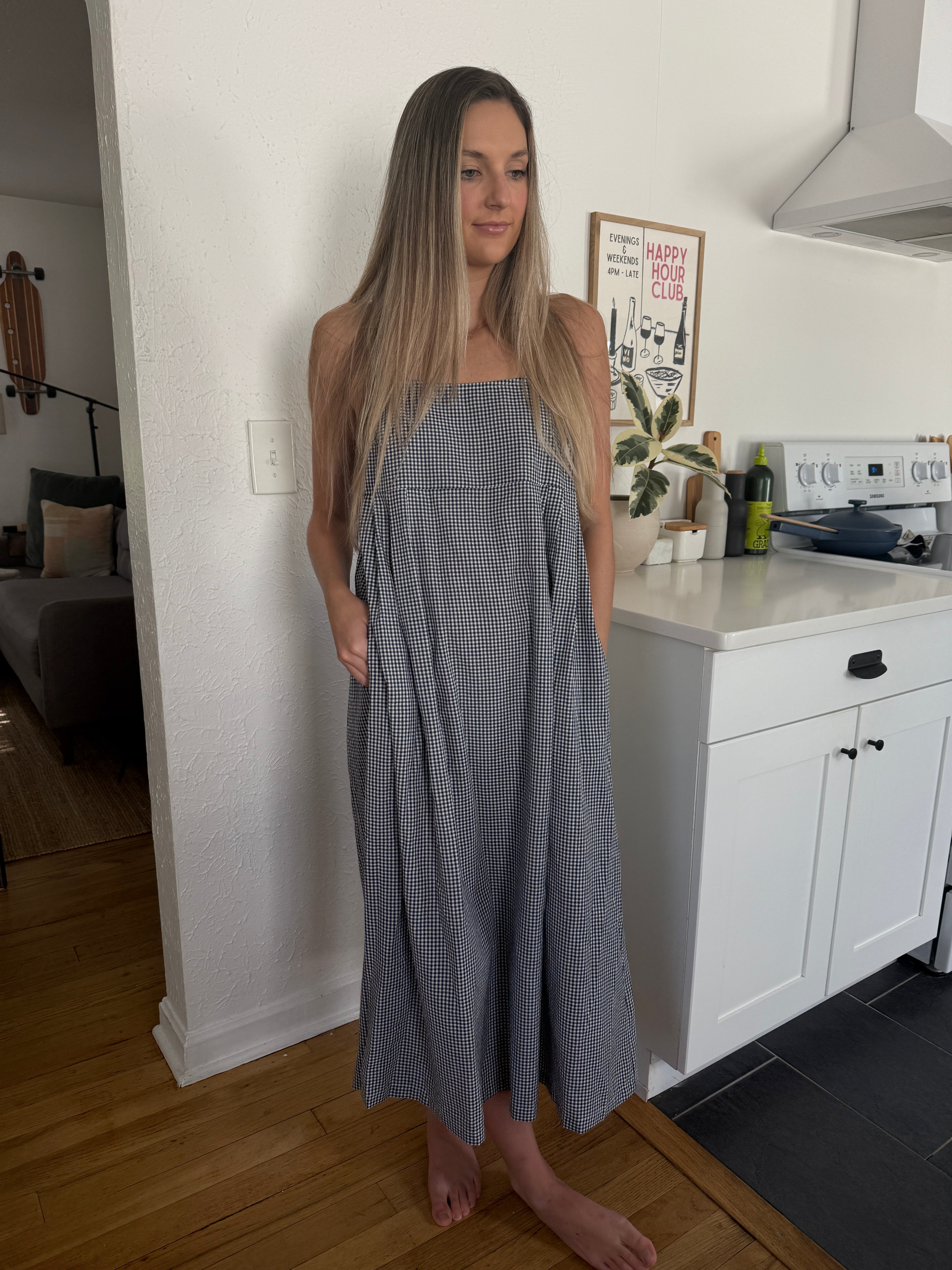 Things Between Missy Gingham Sleeveless Midi Dress (Navy)