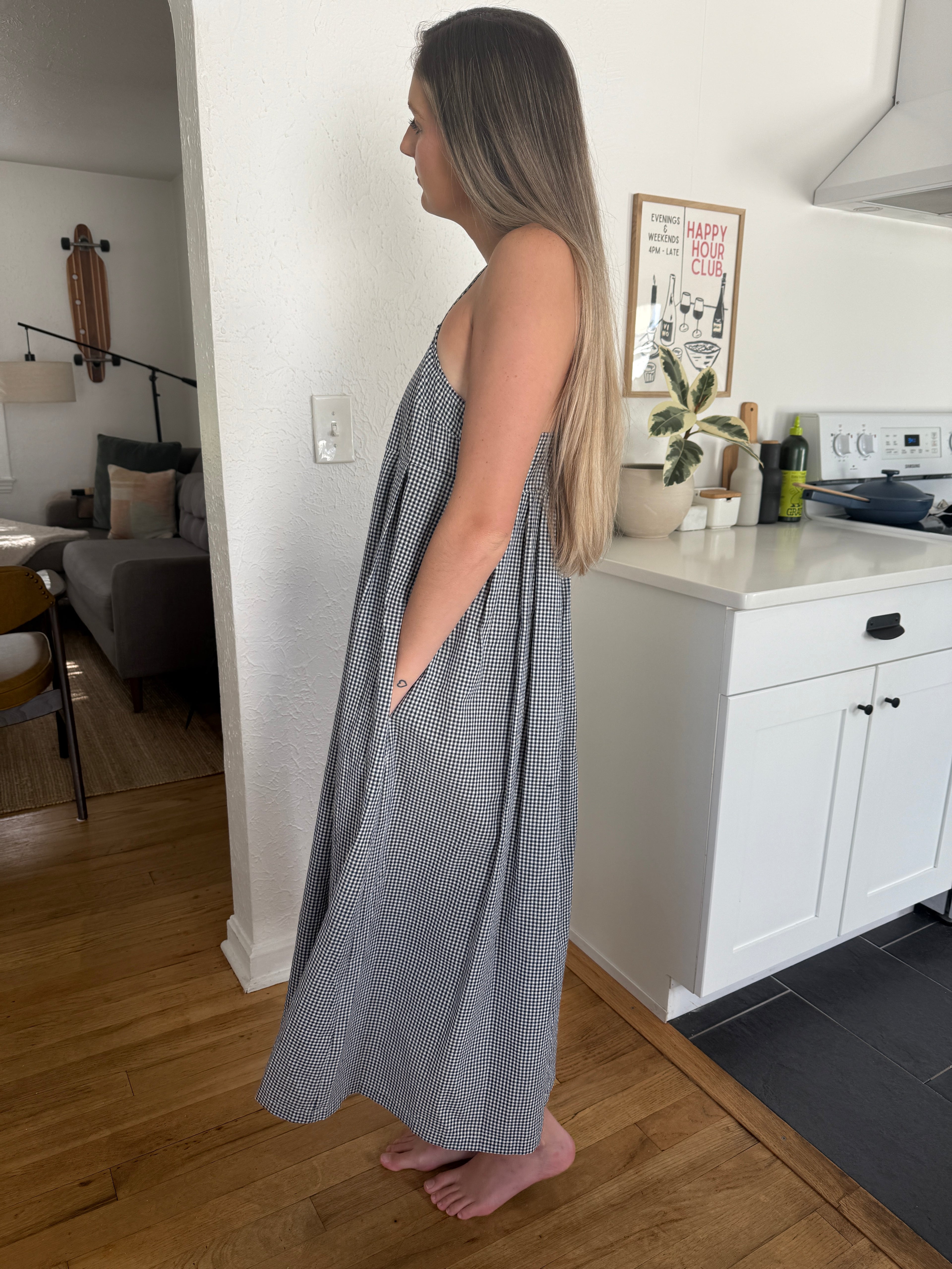 Things Between Missy Gingham Sleeveless Midi Dress (Navy)