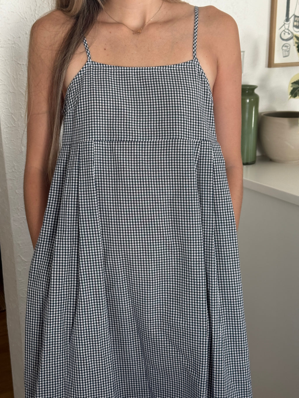 Things Between Missy Gingham Sleeveless Midi Dress (Navy)