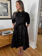 PINCH Lorraine Black Tucked Sleeve Buttoned Midi Dress