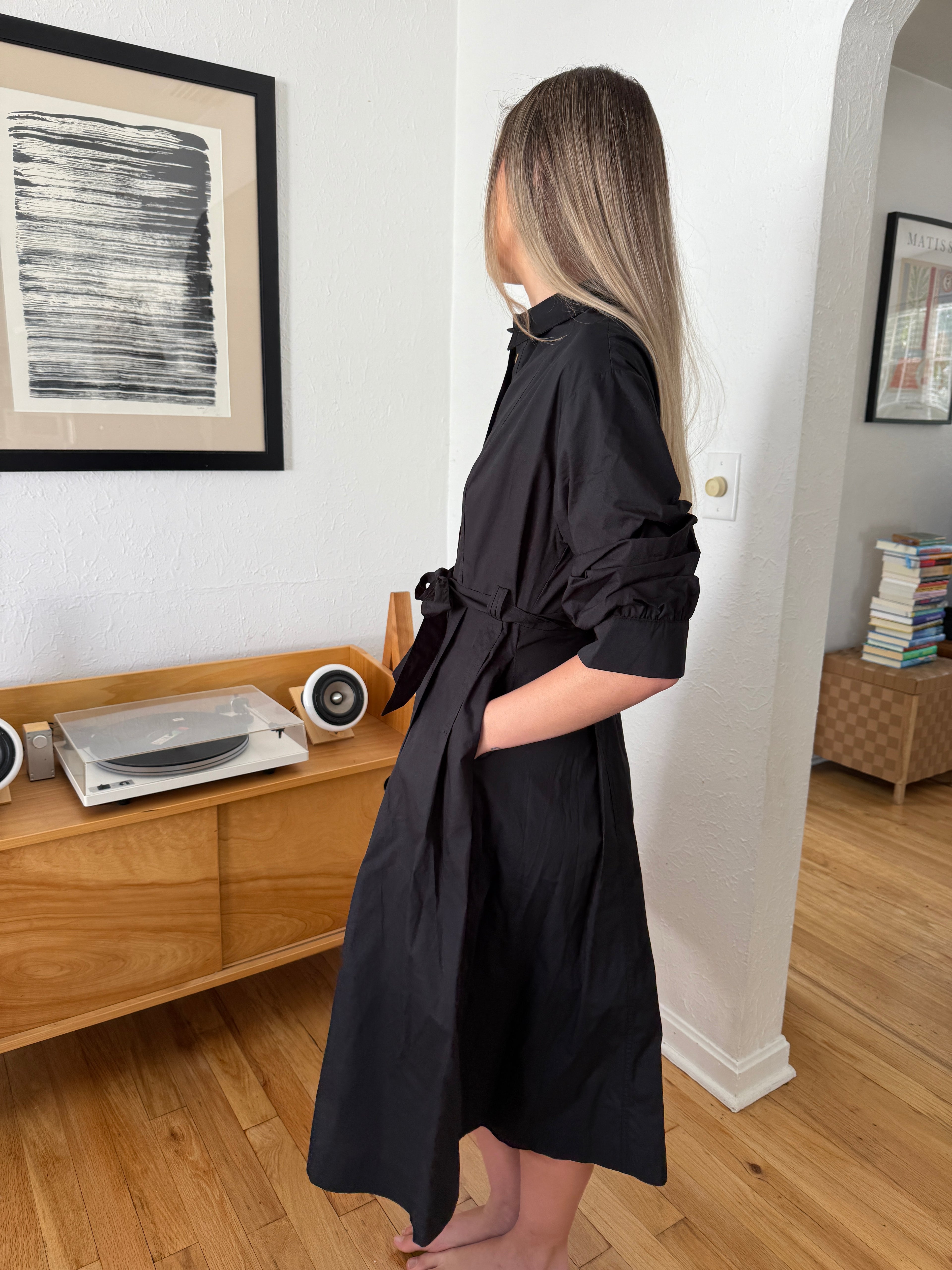 PINCH Lorraine Black Tucked Sleeve Buttoned Midi Dress