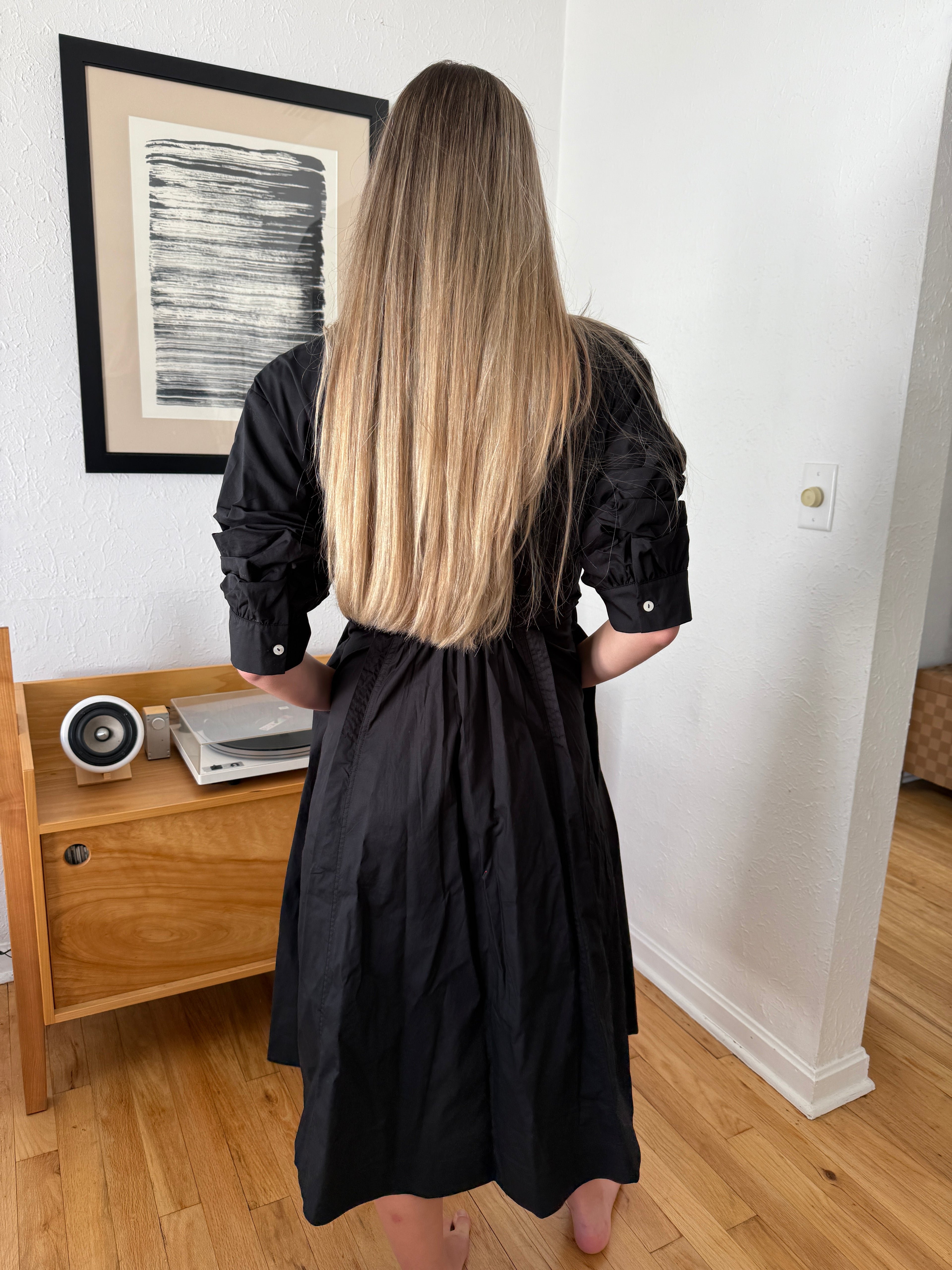 PINCH Lorraine Black Tucked Sleeve Buttoned Midi Dress Momni Boutique PINCH Lorraine Black Tucked Sleeve Buttoned Midi Dress Momni Boutique