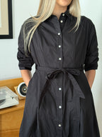 PINCH Lorraine Black Tucked Sleeve Buttoned Midi Dress