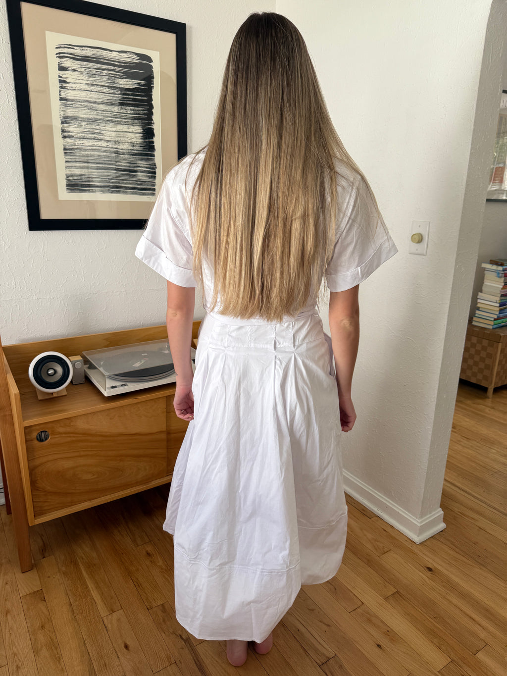 PINCH Lizbeth Cotton Drop Waist Belted Midi Dress (White)