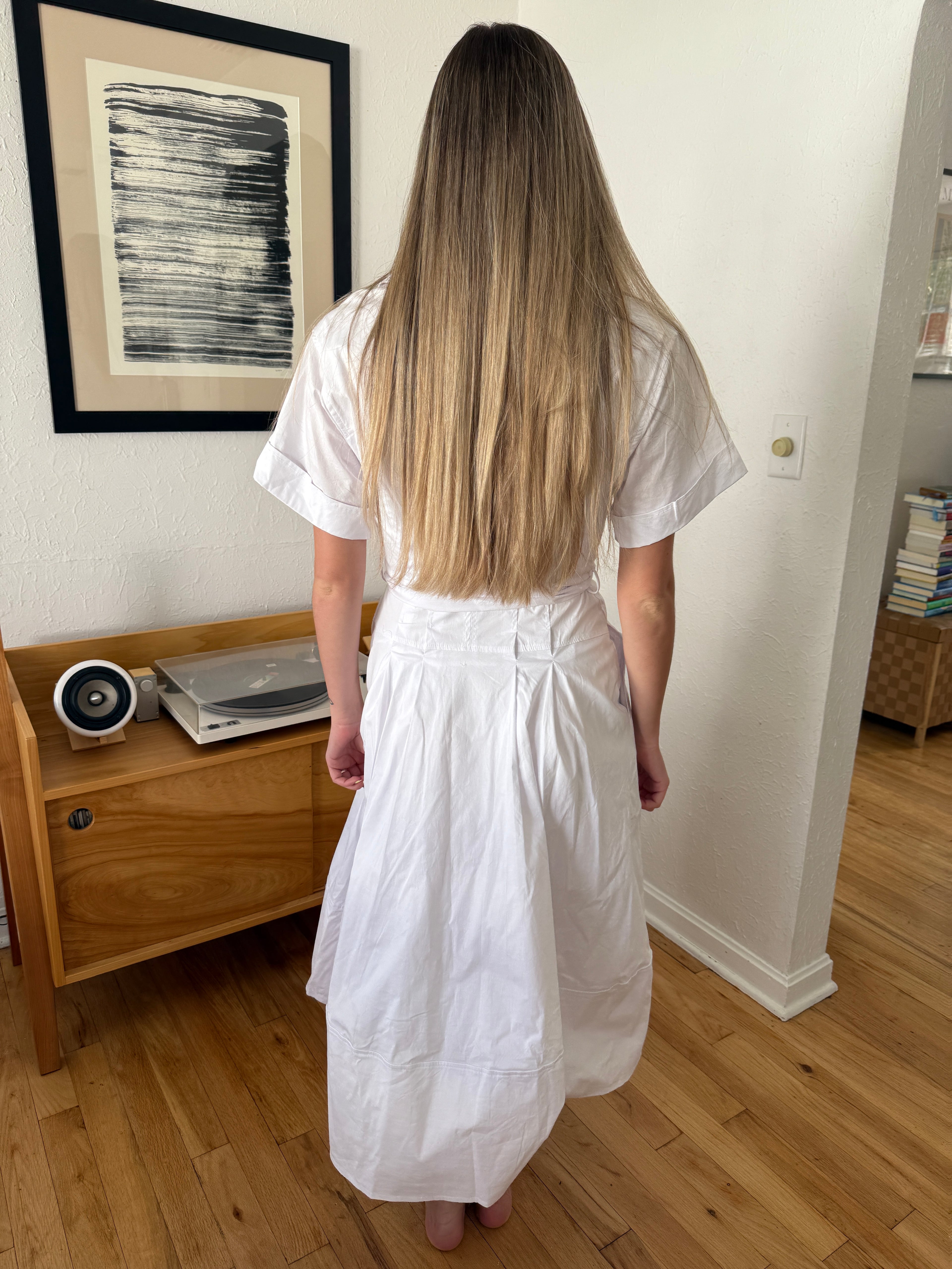 PINCH Lizbeth Cotton Drop Waist Belted Midi Dress (White)