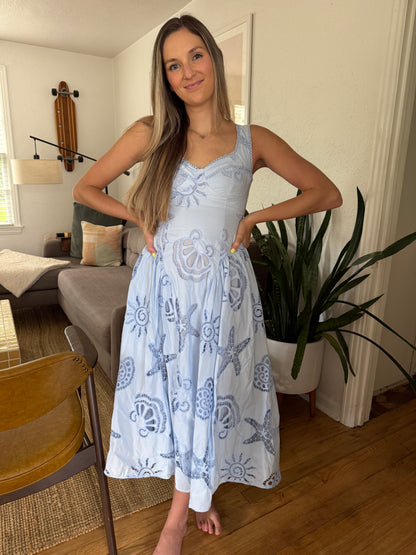 Sofie the Label Lissa Blue Eyelet Drop Waist Tank Midi Dress