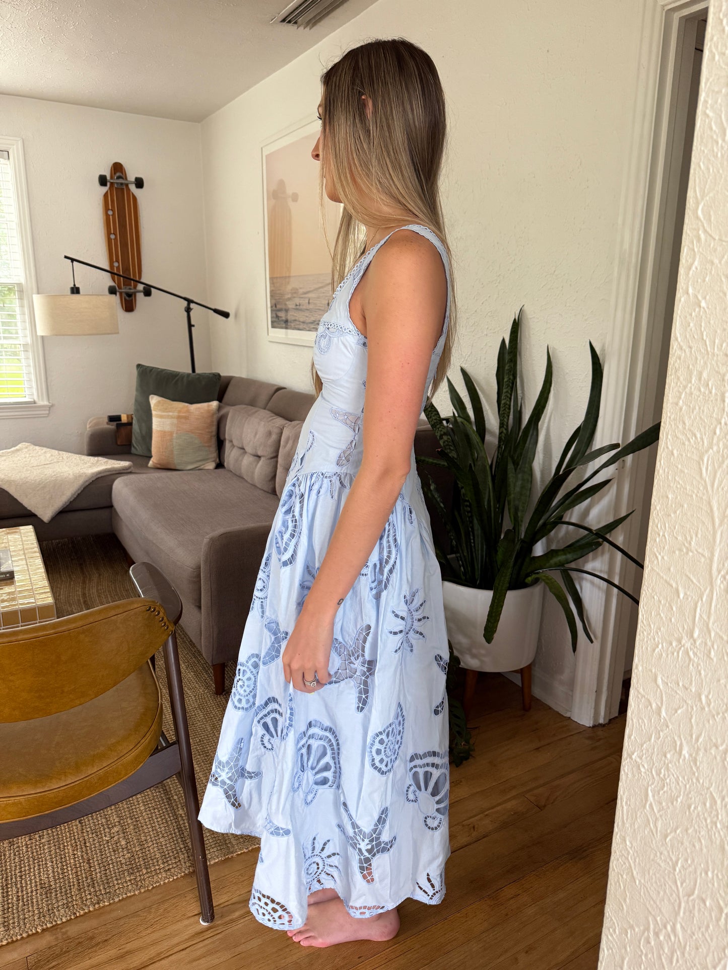 Sofie the Label Lissa Blue Eyelet Drop Waist Tank Midi Dress