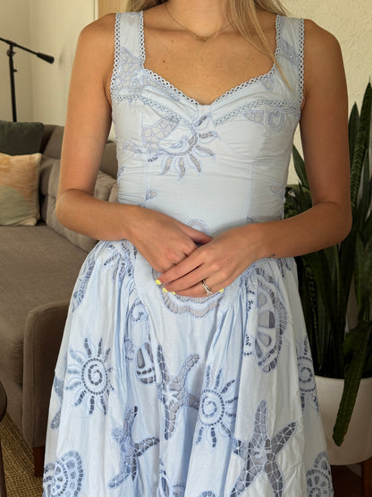 Sofie the Label Lissa Blue Eyelet Drop Waist Tank Midi Dress