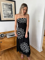 Lainey Black Strapless Graphic Mesh Midi Dress