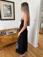 Lainey Black Strapless Graphic Mesh Midi Dress