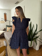Leila Eyelet Belted Mini Dress (Navy)