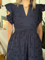 Leila Eyelet Belted Mini Dress (Navy)