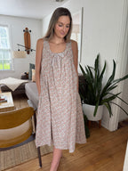 Aureum Luna Gingham Floral Print Tank Midi Dress (Pink)