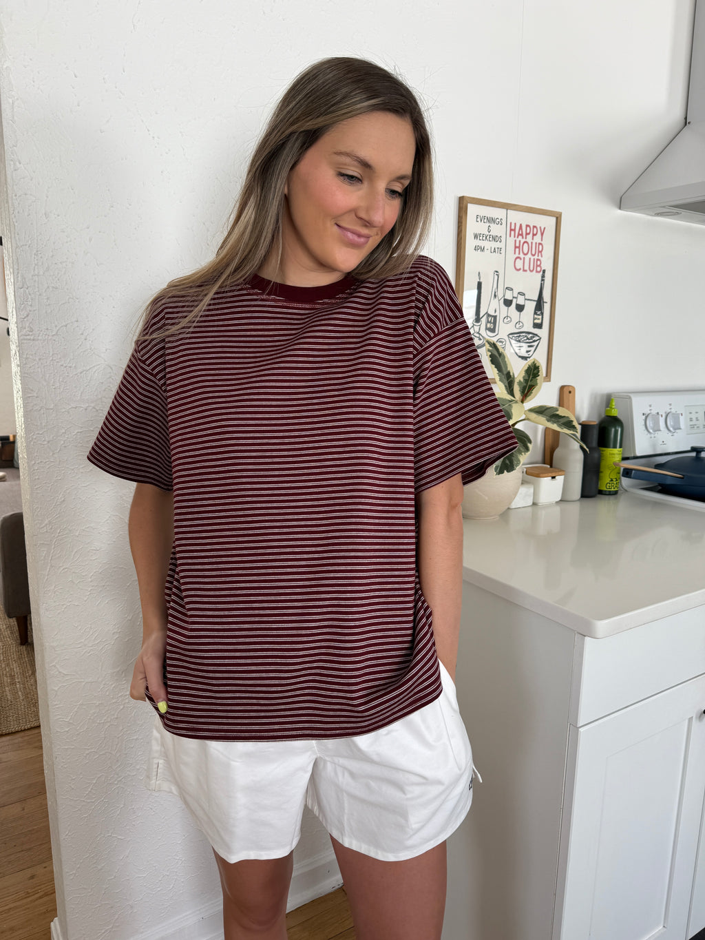Things Between Gia Striped Oversized Cotton T-Shirt (Burgundy)