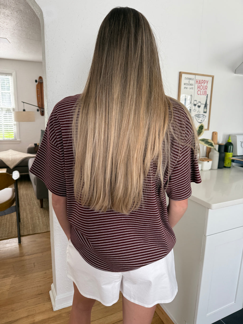 Things Between Gia Striped Oversized Cotton T-Shirt (Burgundy)