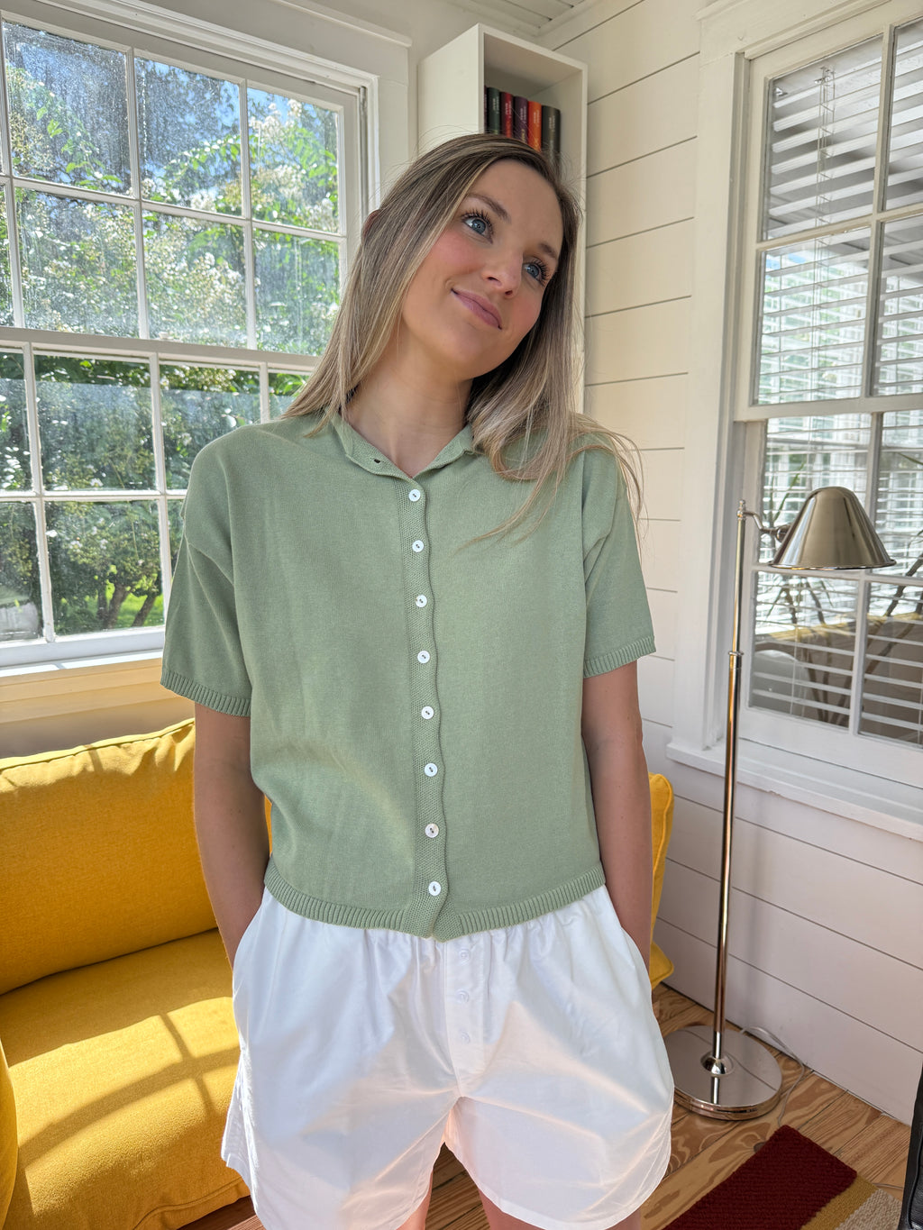 Things Between Toby Half-Sleeve Cardigan Top (Sage)