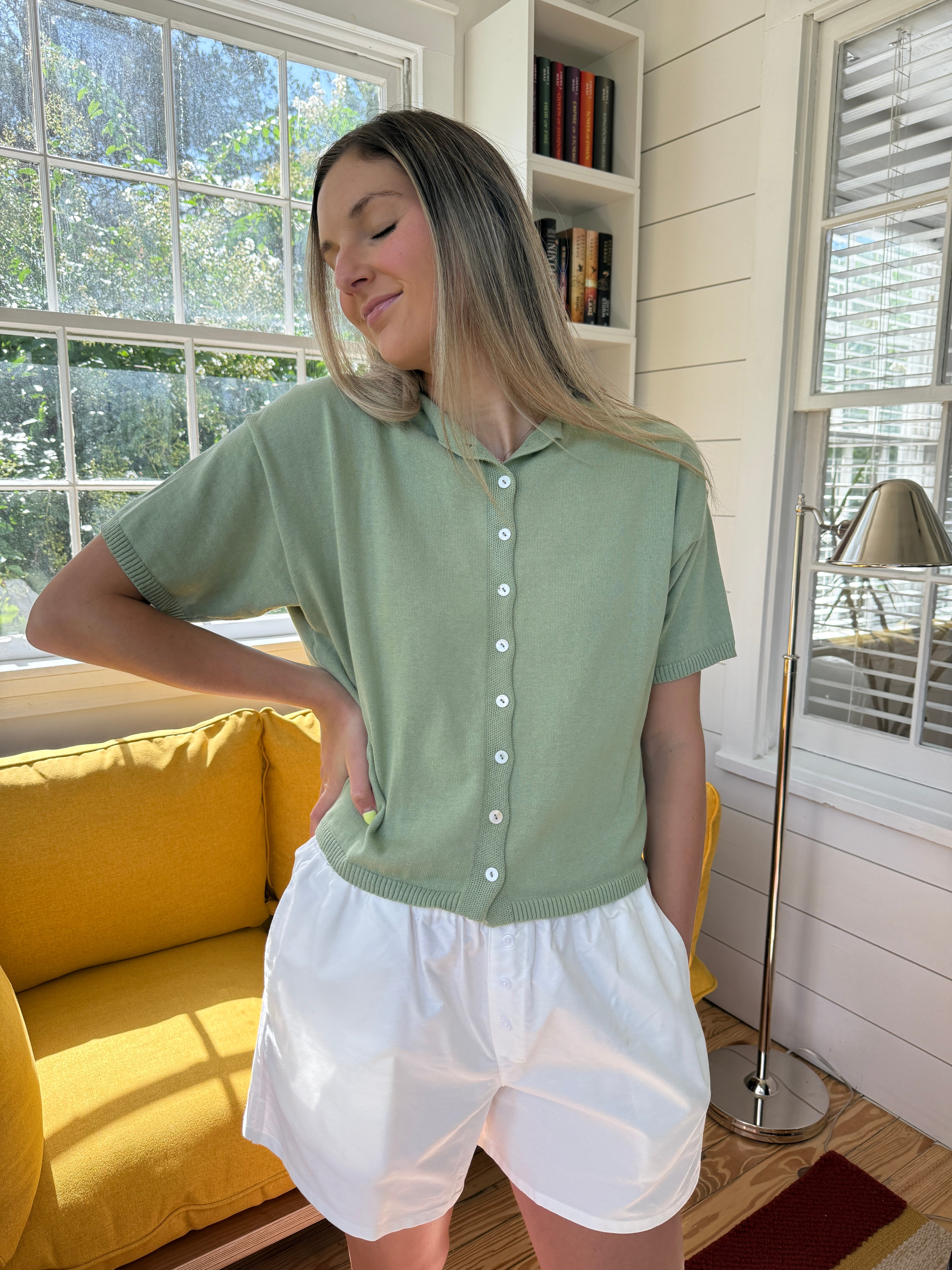 Things Between Toby Half-Sleeve Cardigan Top (Sage)