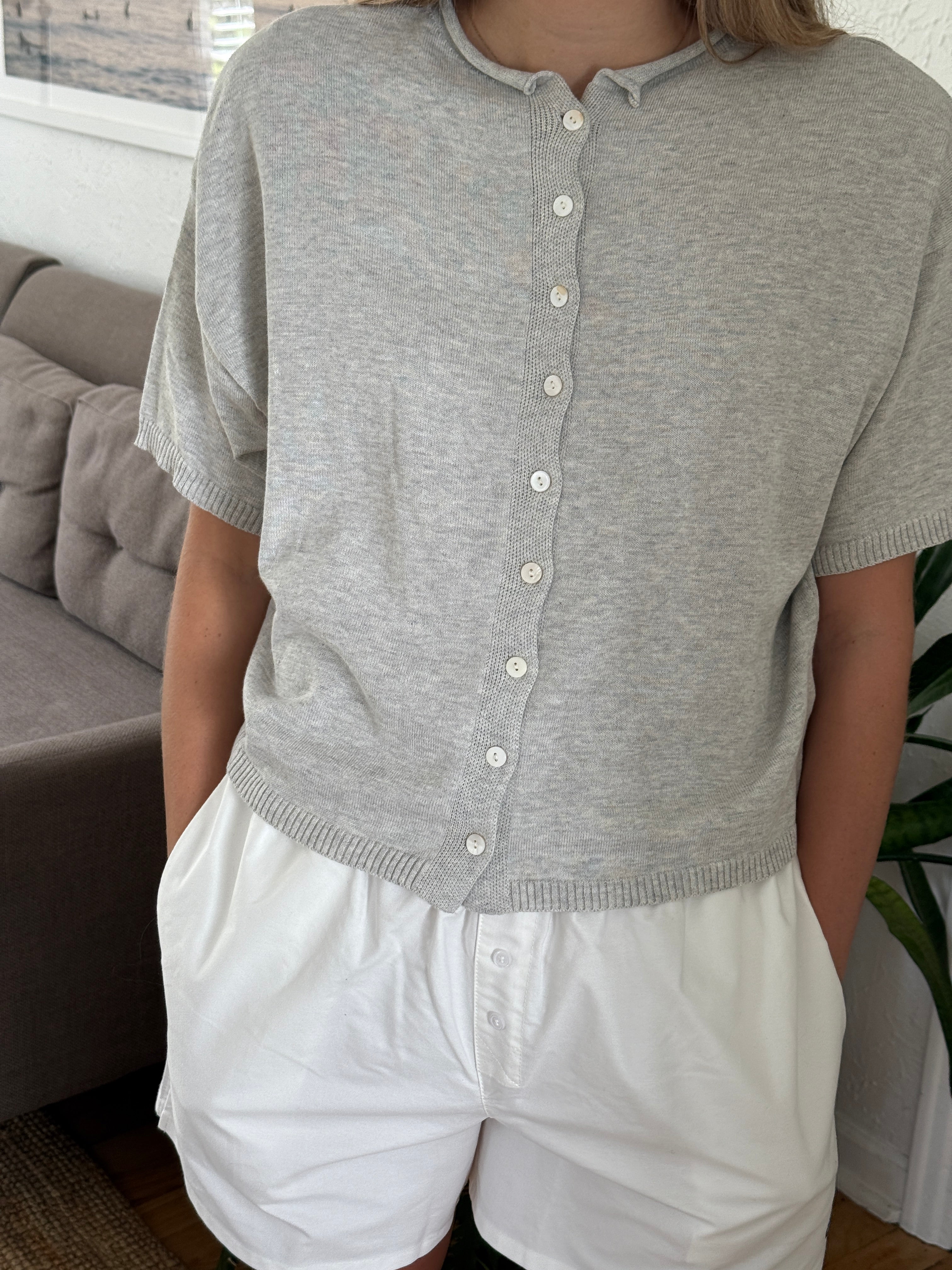 Things Between Toby Half-Sleeve Cardigan Top (Heather Grey)