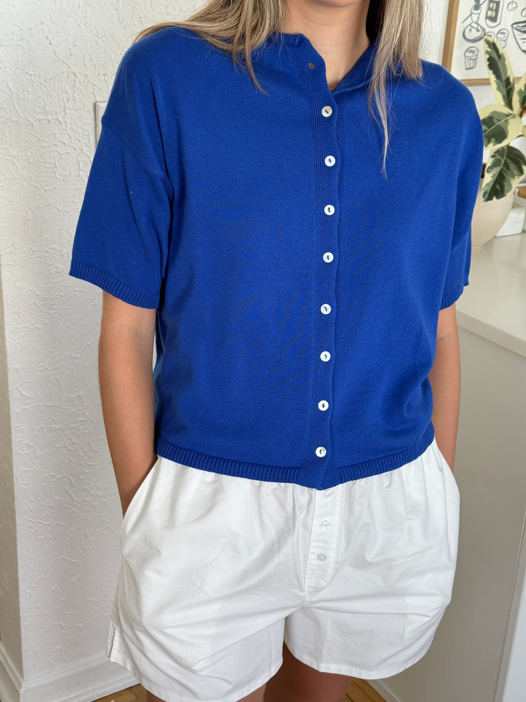 Things Between Toby Half-Sleeve Cardigan Top (Cobalt Blue)