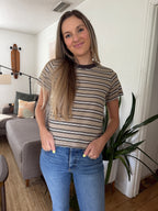 Indy Taupe Stripe Boxy Cotton T-Shirt