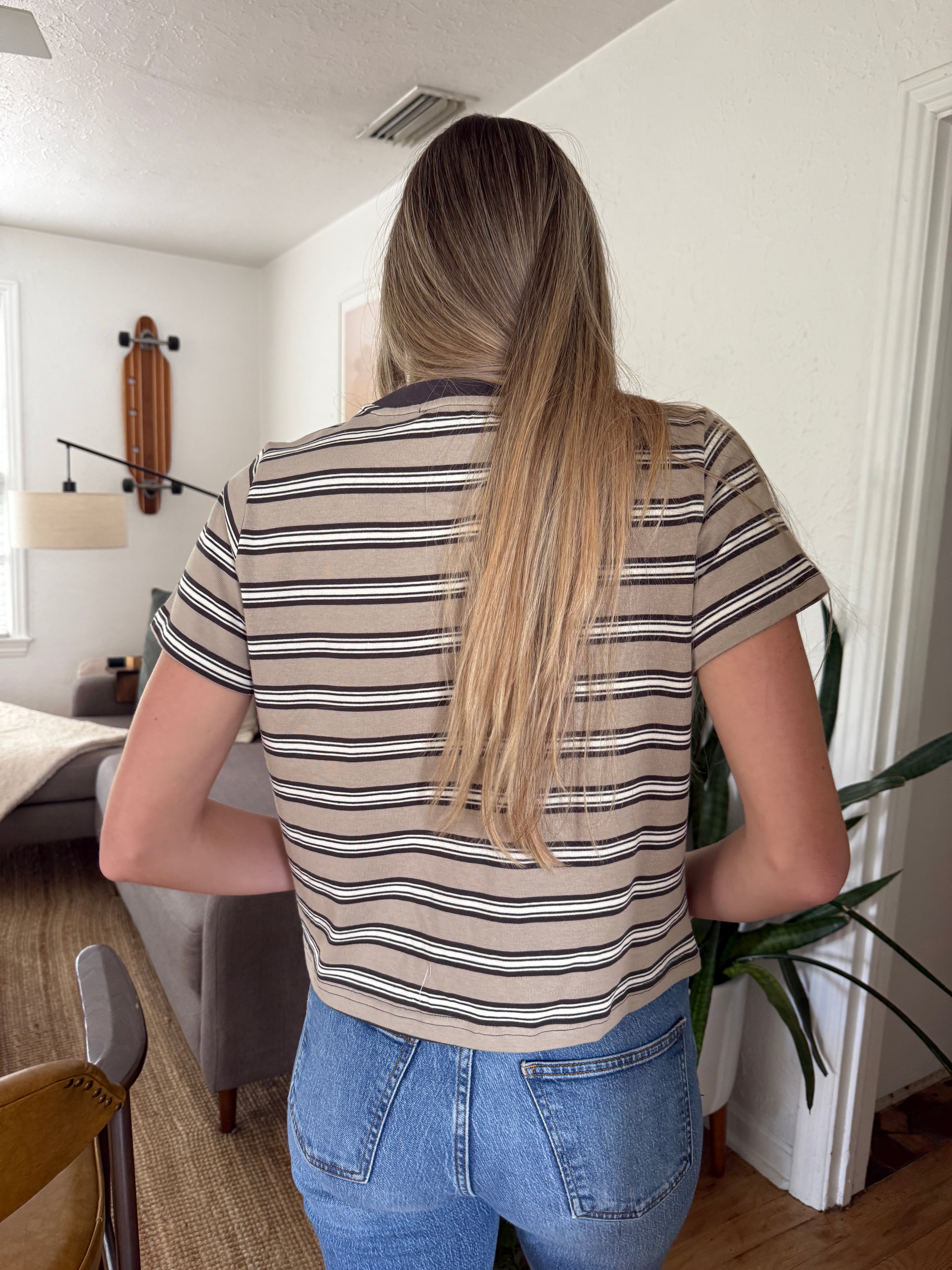 Indy Taupe Stripe Boxy Cotton T-Shirt