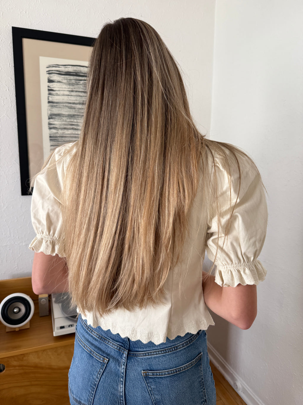 Sofie the Label Eloise Cream Eyelet Collared Puff Sleeve Top