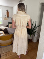 Morgan Beige Stripe Stitch Detail Buttoned Midi Dress