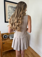 Sofie the Label Madison Taupe Pleated Drop Waist Mini Dress