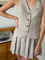 Sofie the Label Madison Taupe Pleated Drop Waist Mini Dress