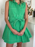 Maria Contrast Stitch Collared Swing Mini Dress (Green)