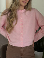 Things Between Piper Knit Rolled Hem Button Cardigan (Baby Pink)